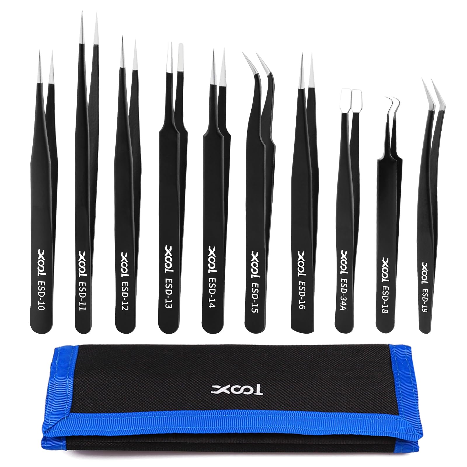 Amazon | XOOL 10本精密ピンセット 極細 ESD静電防止 ステンレス製